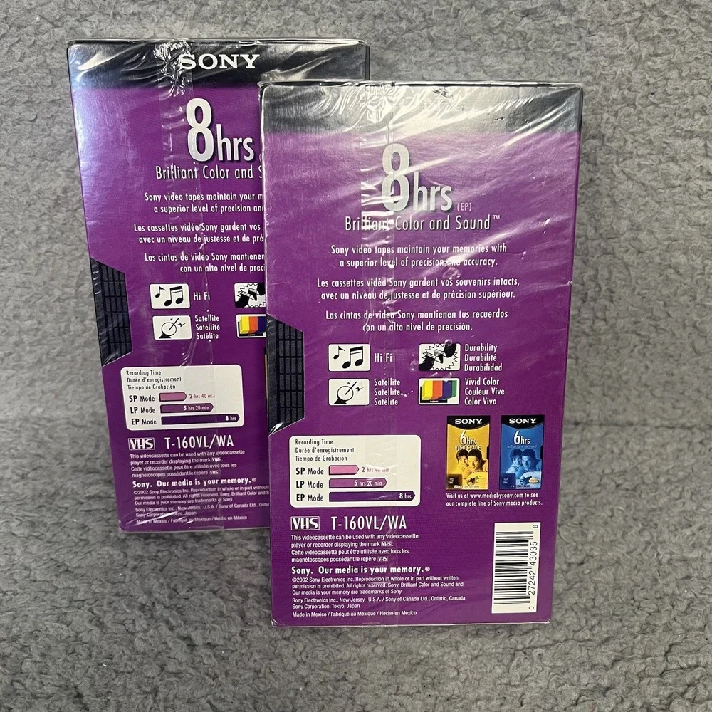 NIB Sony Blank Video Tapes T-160 VHS VL/WA 8‎ Hours Standard Grade *Sealed